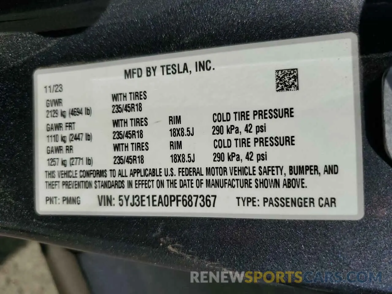 12 Photograph of a damaged car 5YJ3E1EA0PF687367 TESLA MODEL 3 2023