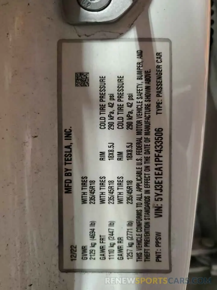13 Photograph of a damaged car 5YJ3E1EA1PF433506 TESLA MODEL 3 2023