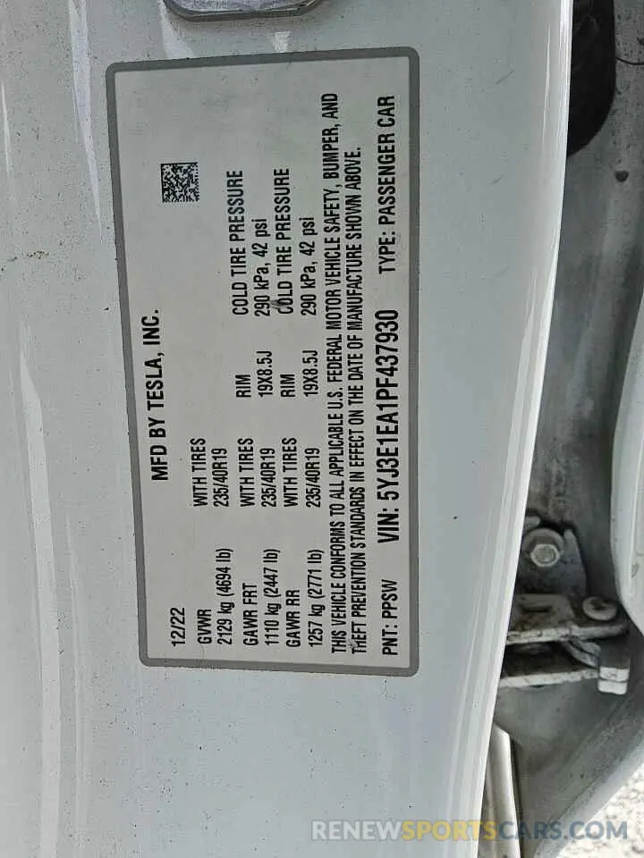 13 Photograph of a damaged car 5YJ3E1EA1PF437930 TESLA MODEL 3 2023