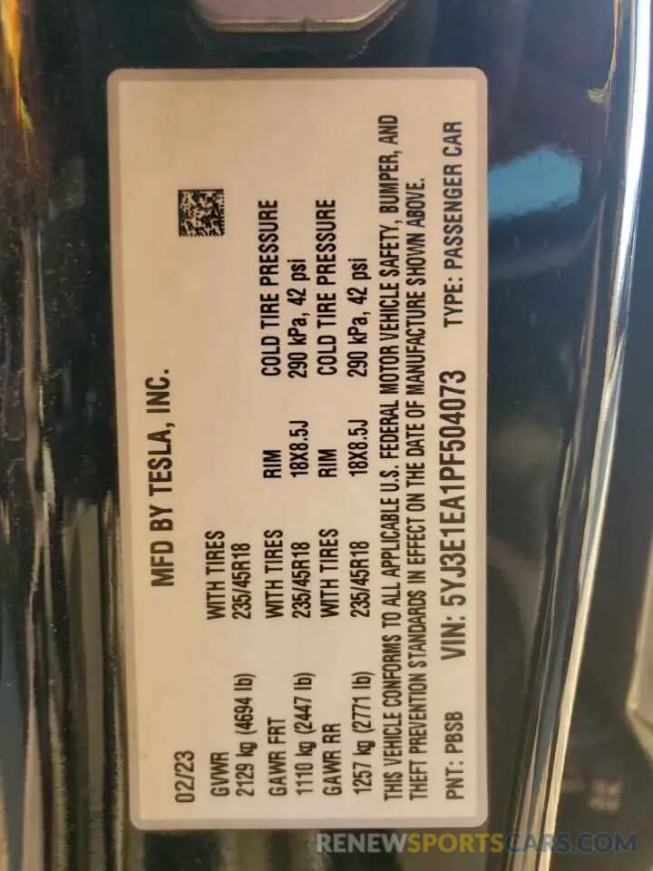 12 Фотография поврежденного автомобиля 5YJ3E1EA1PF504073 TESLA MODEL 3 2023