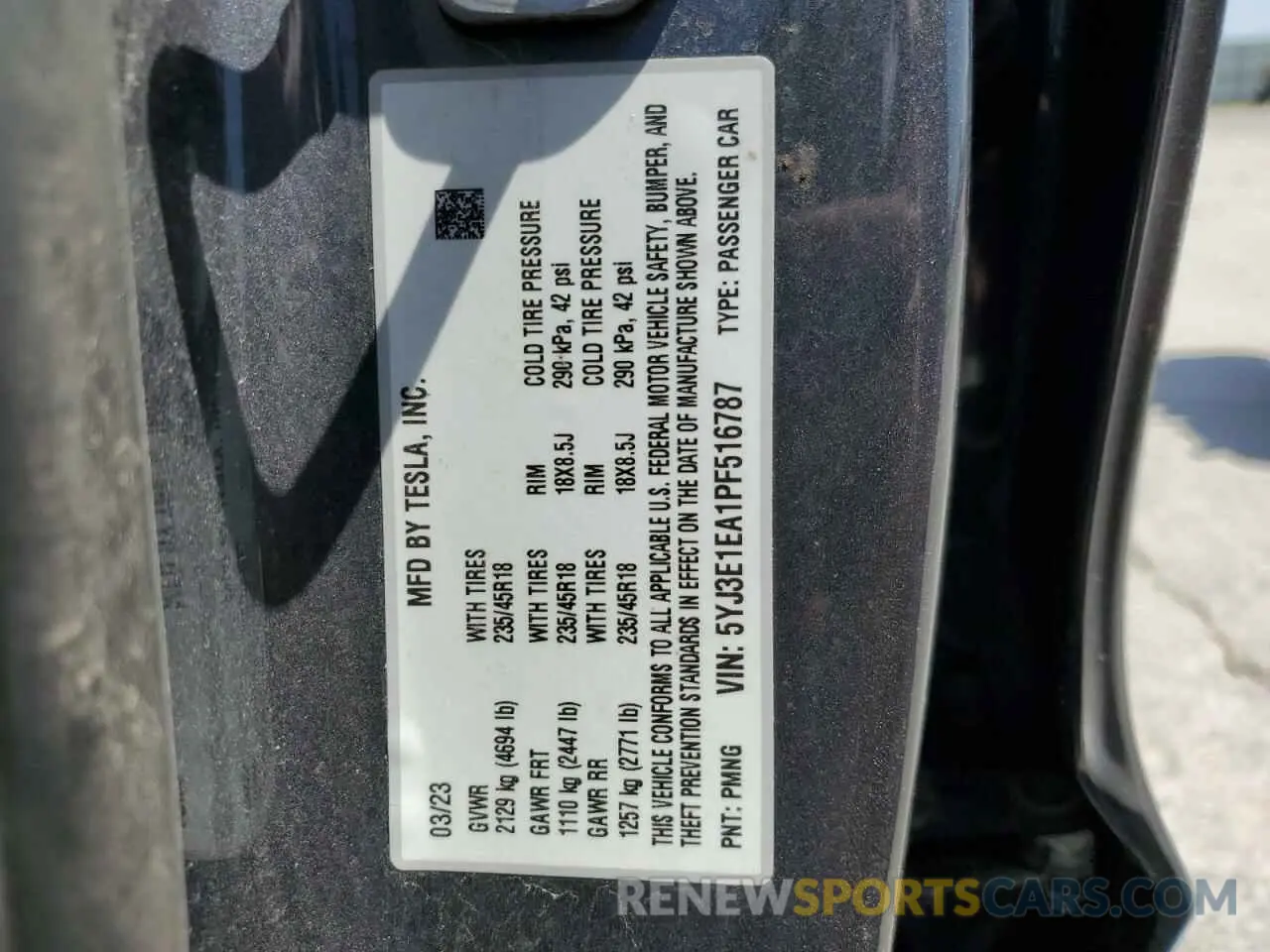 12 Фотография поврежденного автомобиля 5YJ3E1EA1PF516787 TESLA MODEL 3 2023