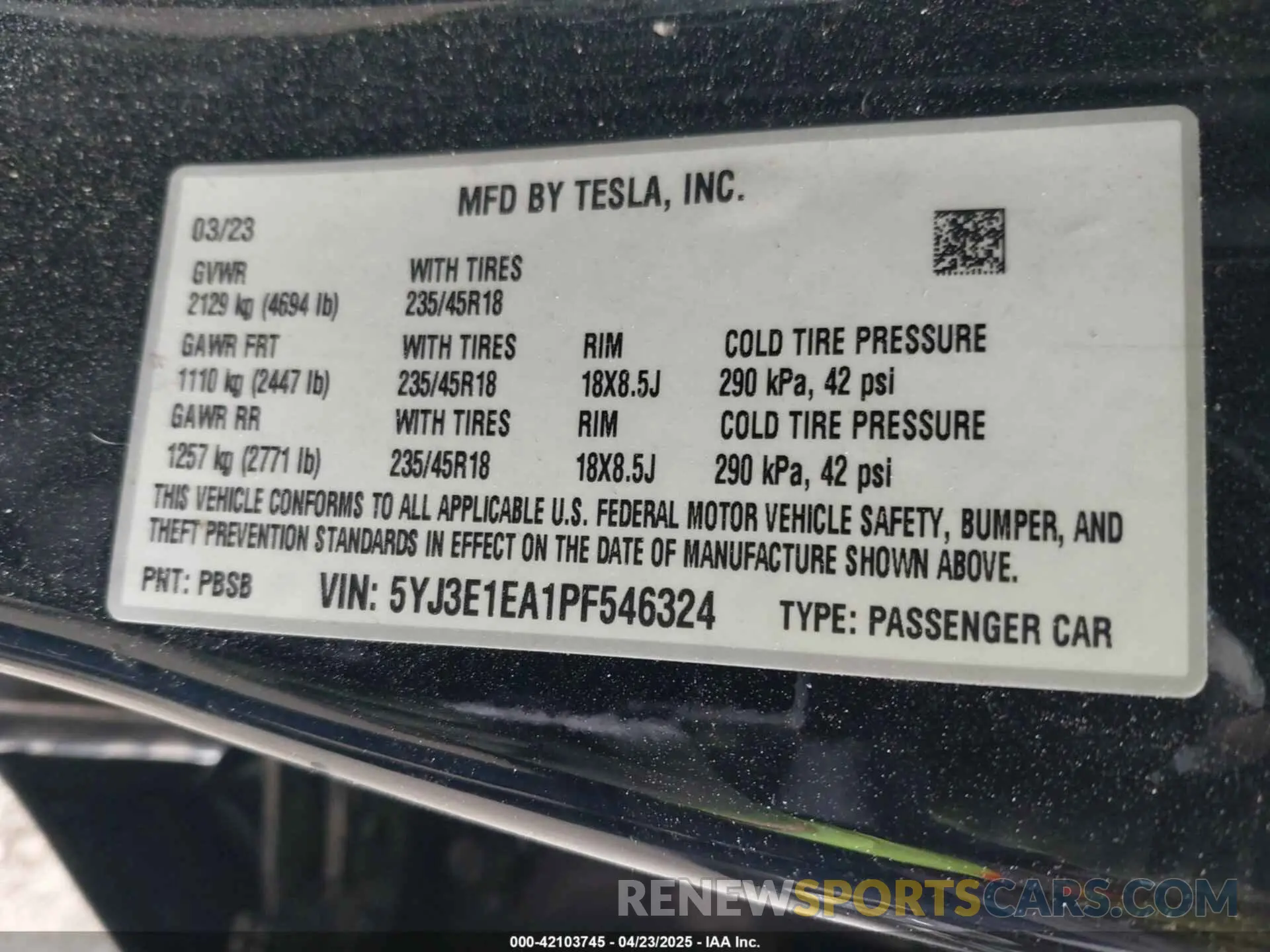9 Фотография поврежденного автомобиля 5YJ3E1EA1PF546324 TESLA MODEL 3 2023