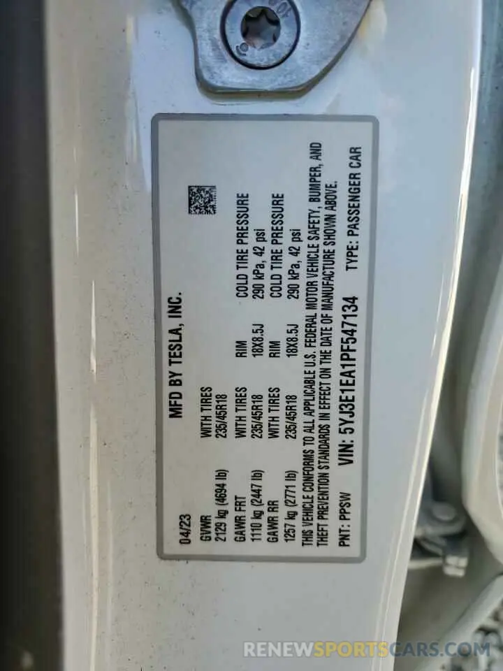 13 Photograph of a damaged car 5YJ3E1EA1PF547134 TESLA MODEL 3 2023