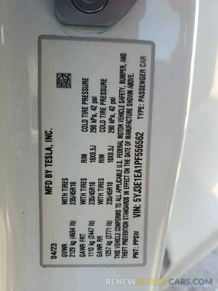 13 Фотография поврежденного автомобиля 5YJ3E1EA1PF556562 TESLA MODEL 3 2023