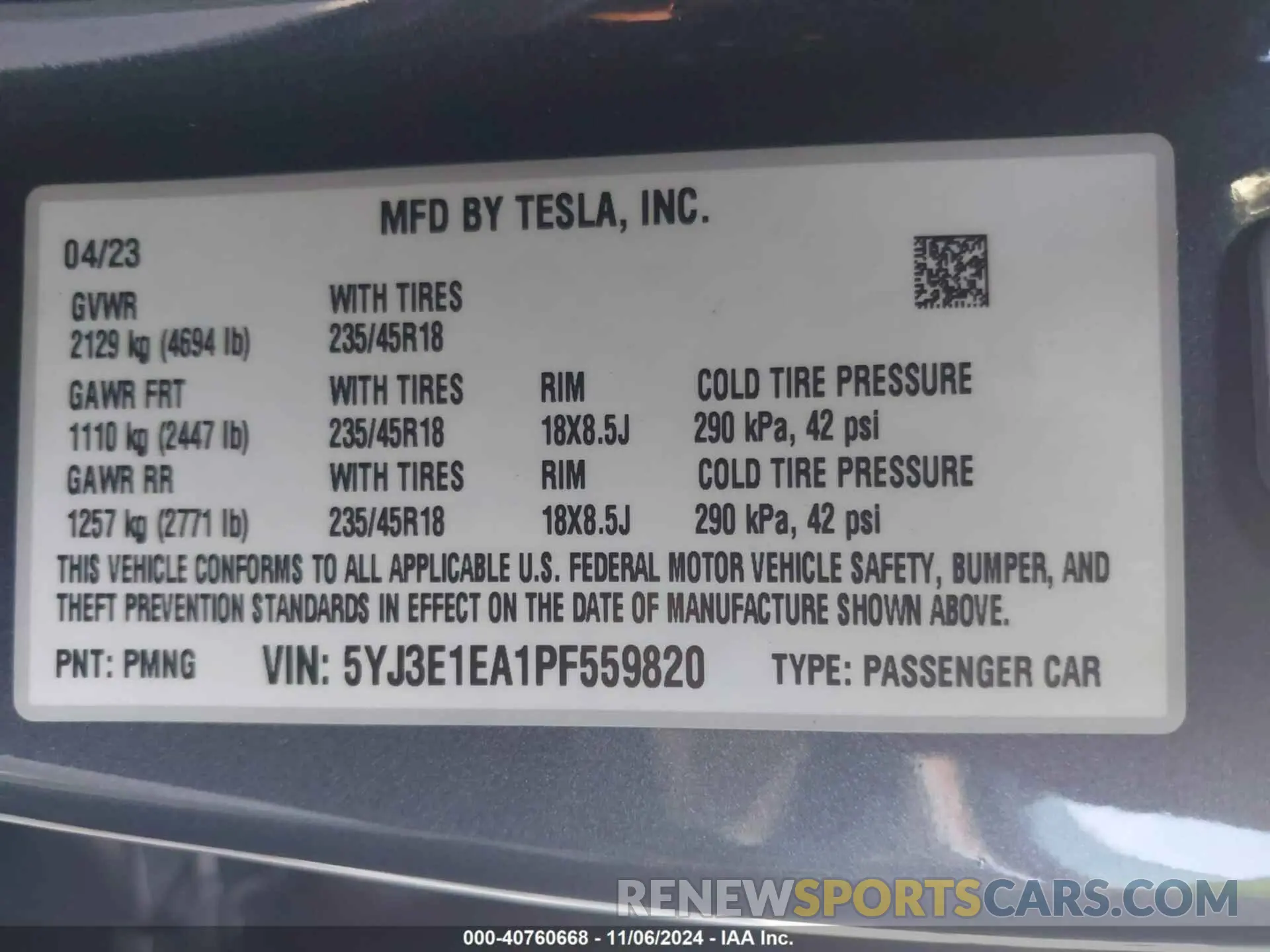 9 Photograph of a damaged car 5YJ3E1EA1PF559820 TESLA MODEL 3 2023