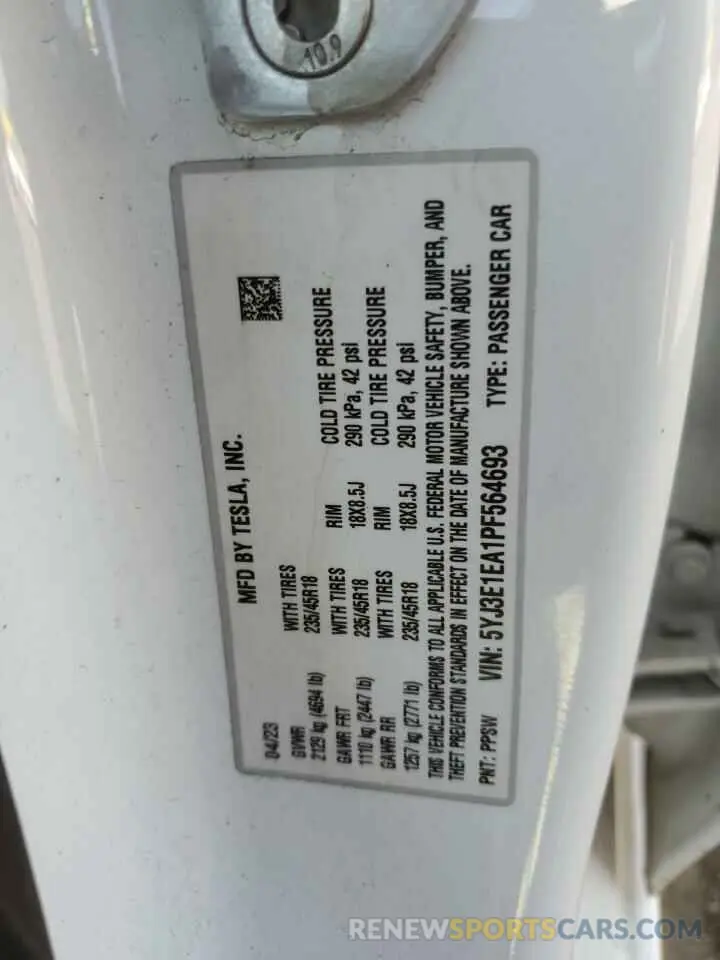 12 Photograph of a damaged car 5YJ3E1EA1PF564693 TESLA MODEL 3 2023