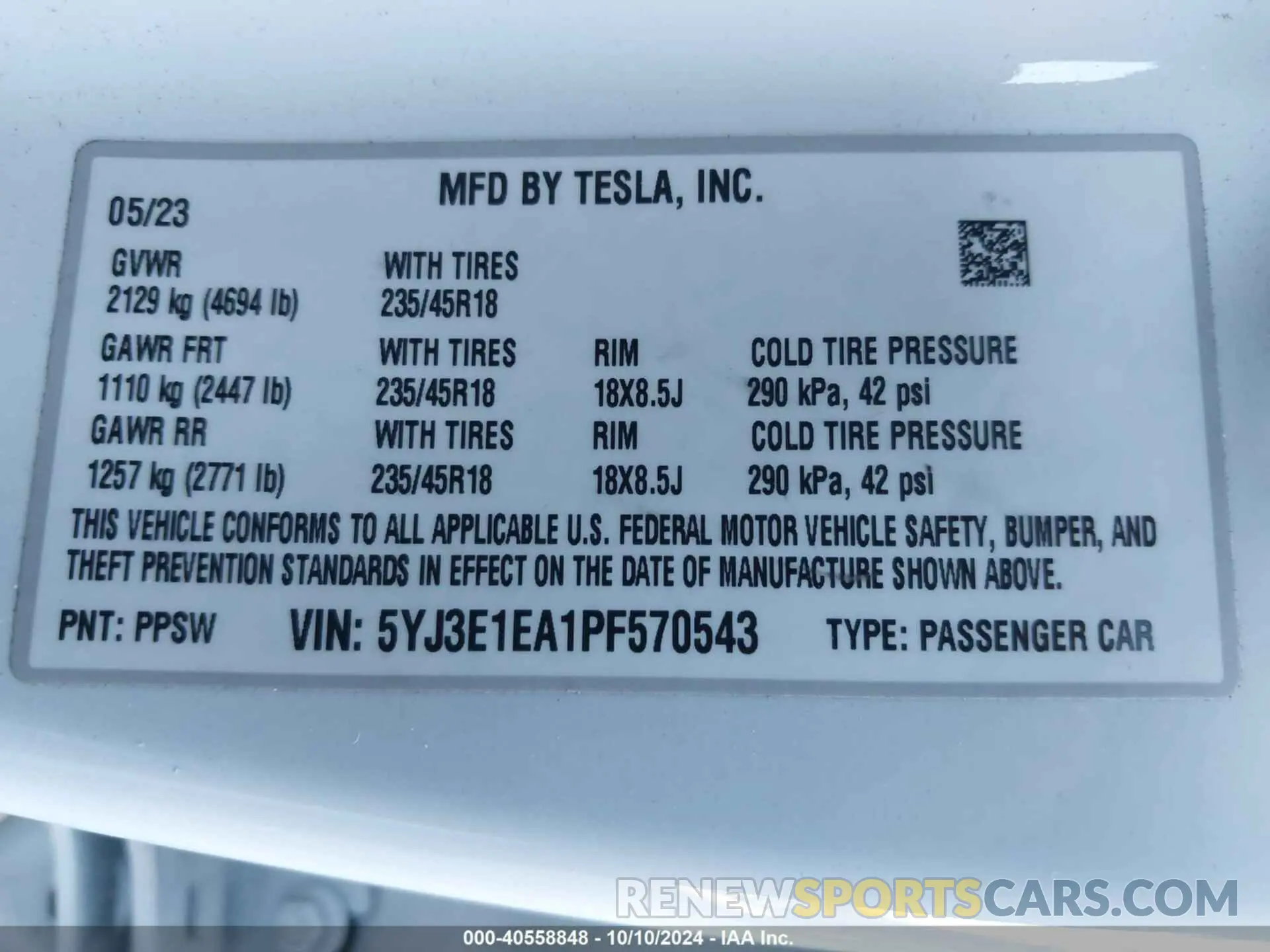 9 Фотография поврежденного автомобиля 5YJ3E1EA1PF570543 TESLA MODEL 3 2023