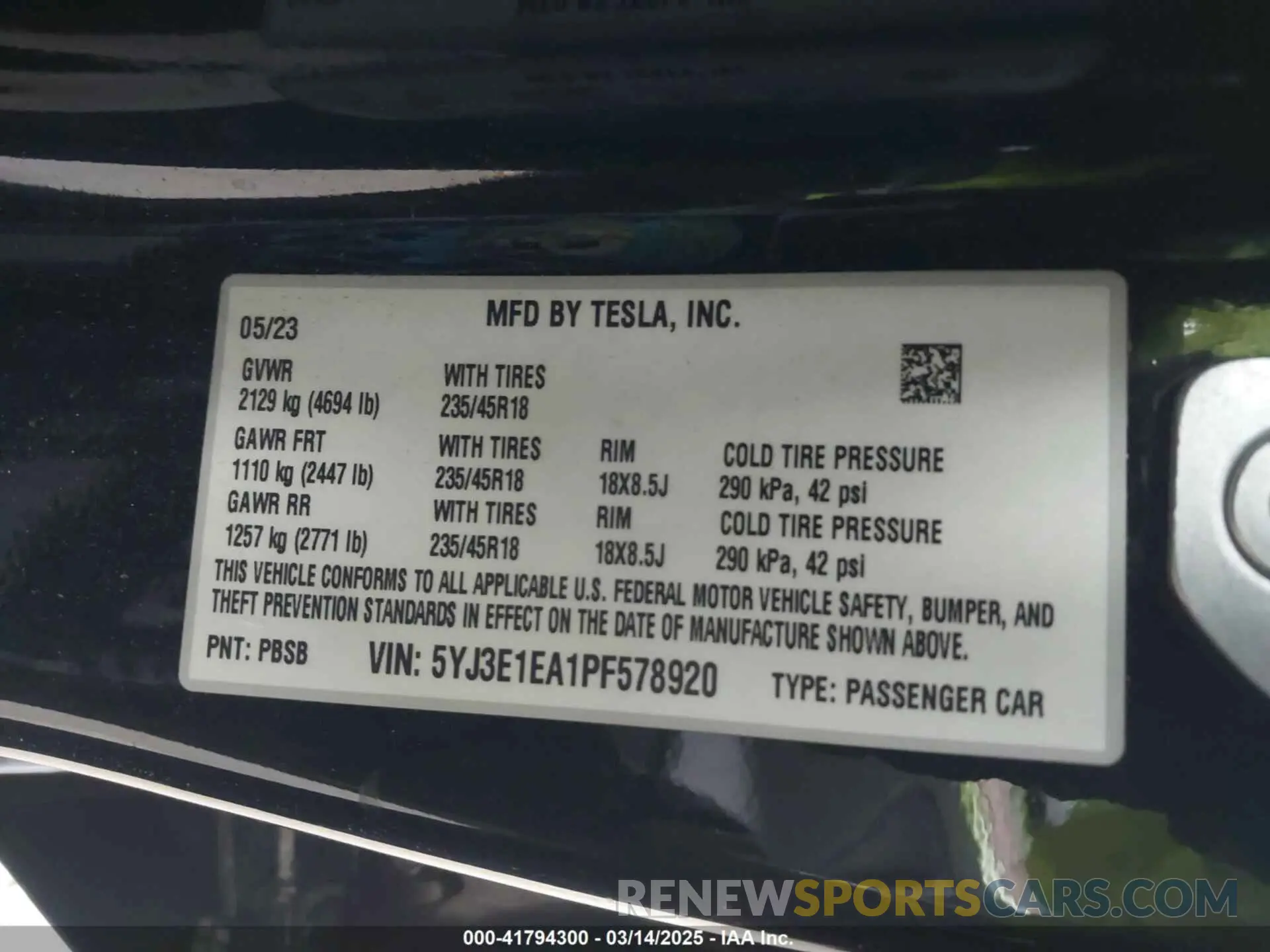 9 Фотография поврежденного автомобиля 5YJ3E1EA1PF578920 TESLA MODEL 3 2023