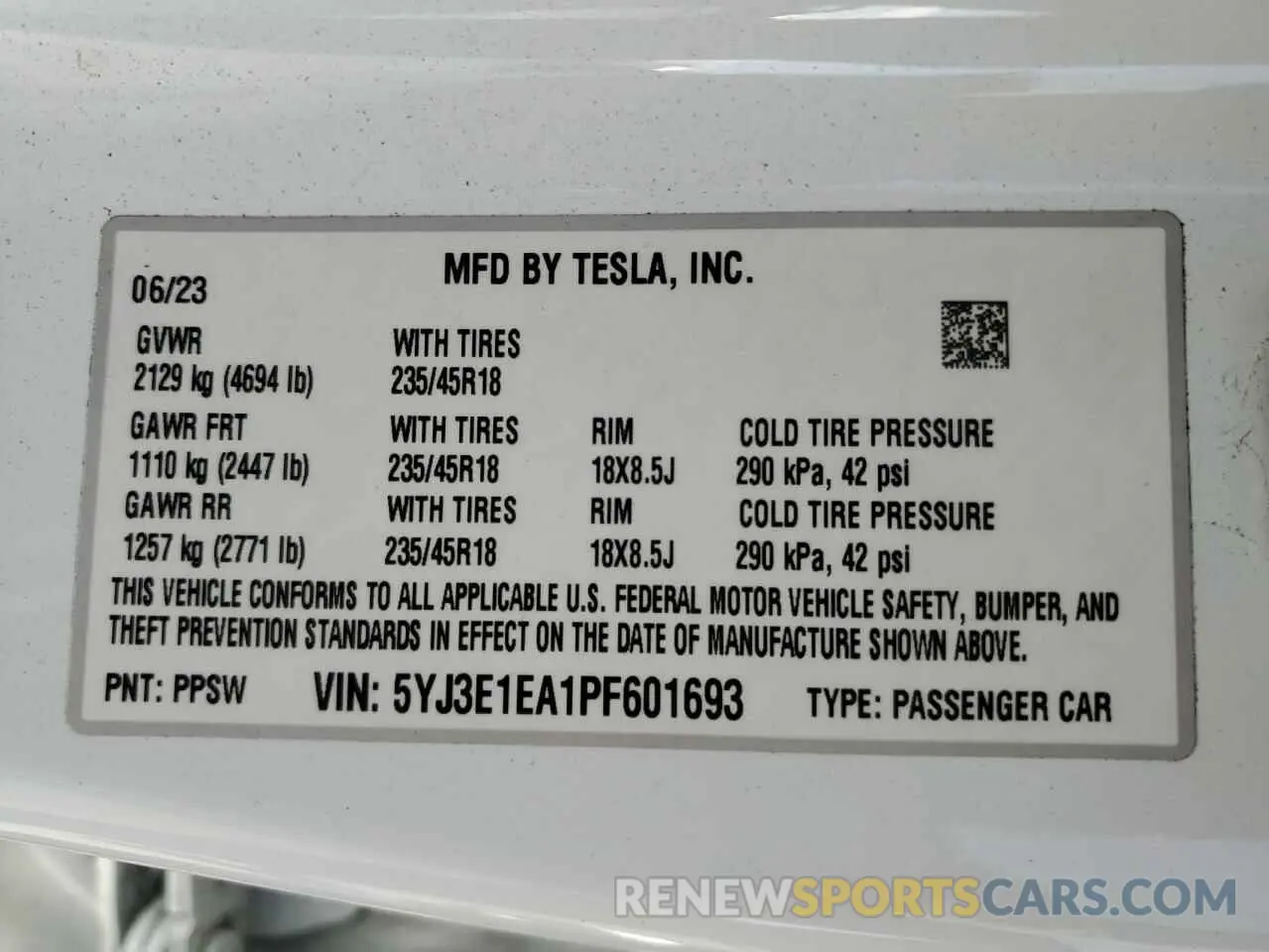 15 Фотография поврежденного автомобиля 5YJ3E1EA1PF601693 TESLA MODEL 3 2023