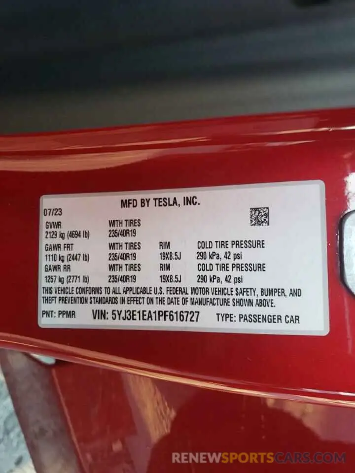 14 Фотография поврежденного автомобиля 5YJ3E1EA1PF616727 TESLA MODEL 3 2023
