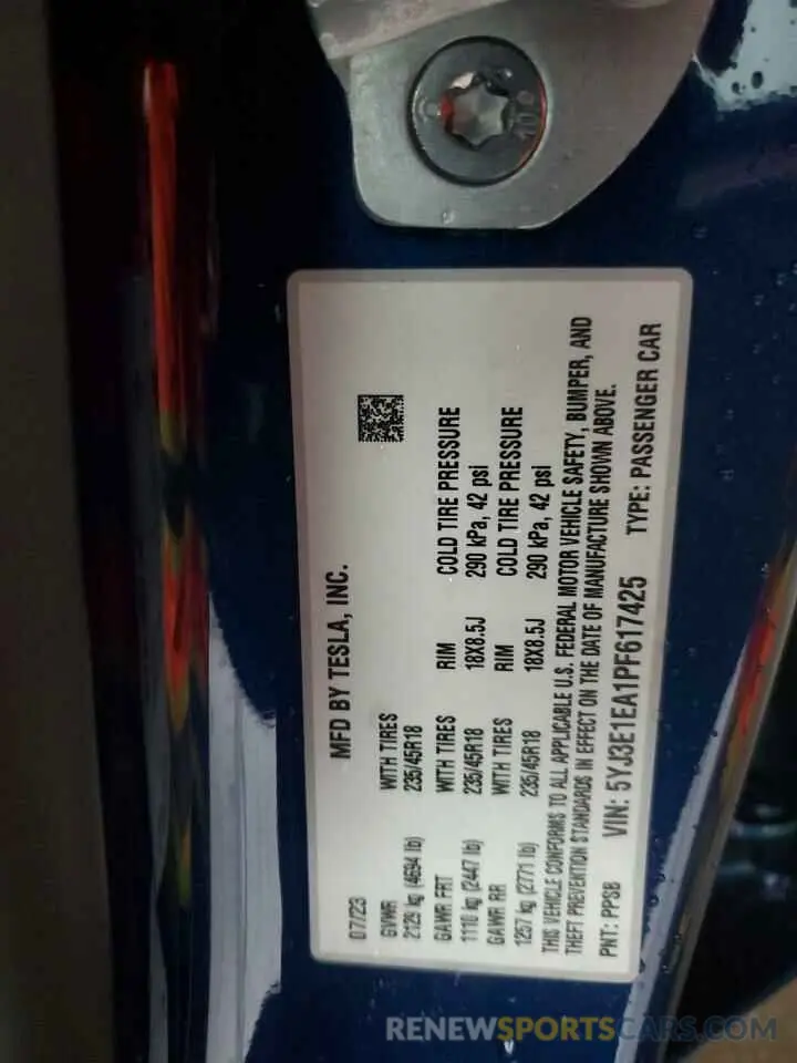 12 Photograph of a damaged car 5YJ3E1EA1PF617425 TESLA MODEL 3 2023