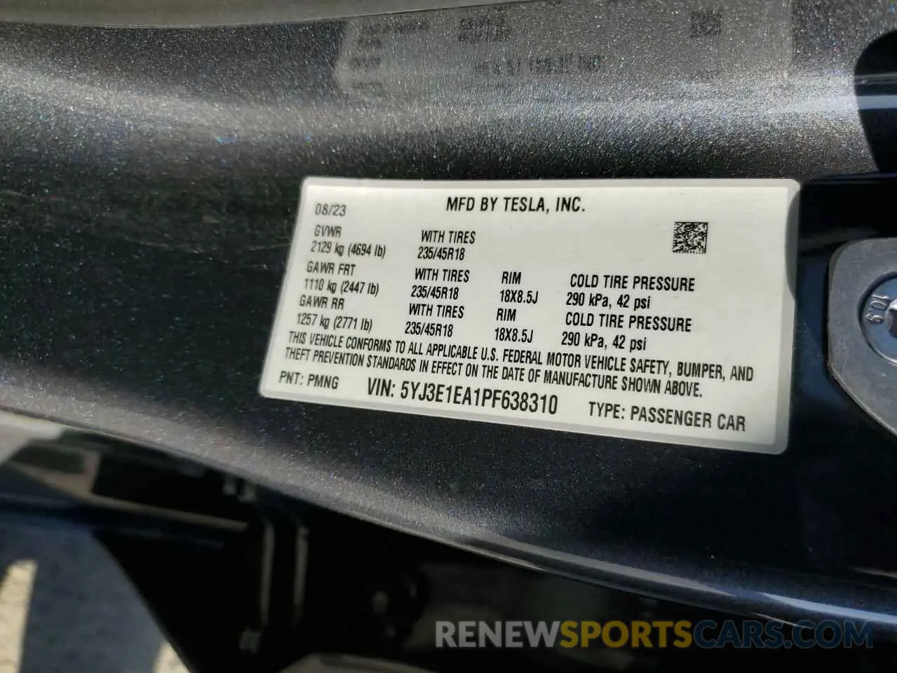 12 Фотография поврежденного автомобиля 5YJ3E1EA1PF638310 TESLA MODEL 3 2023