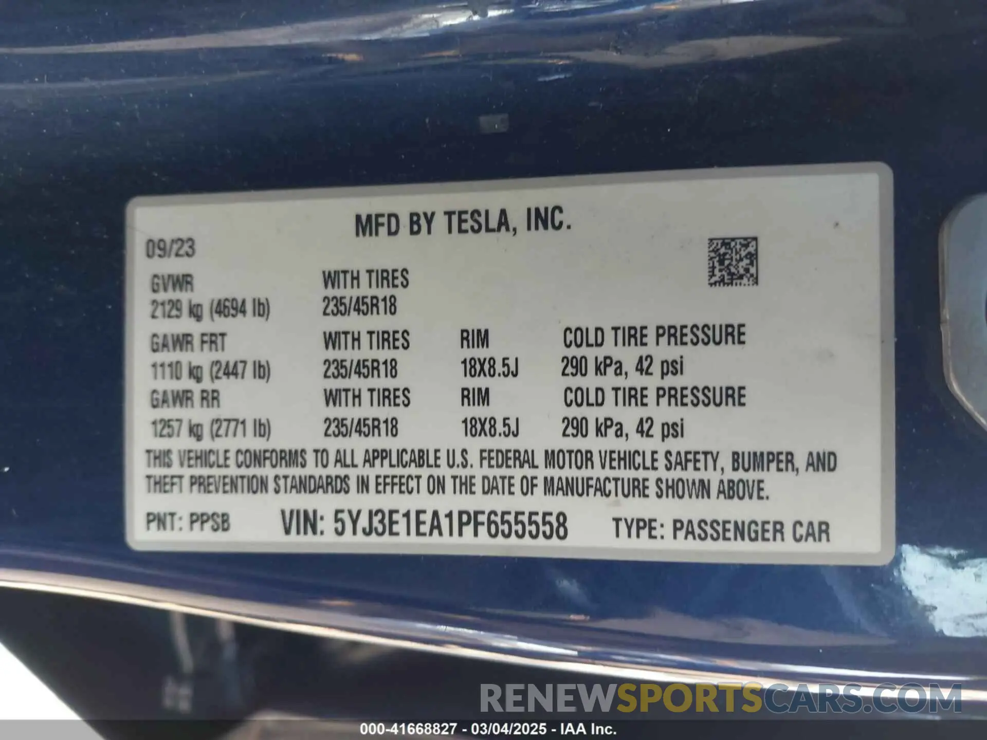 9 Photograph of a damaged car 5YJ3E1EA1PF655558 TESLA MODEL 3 2023