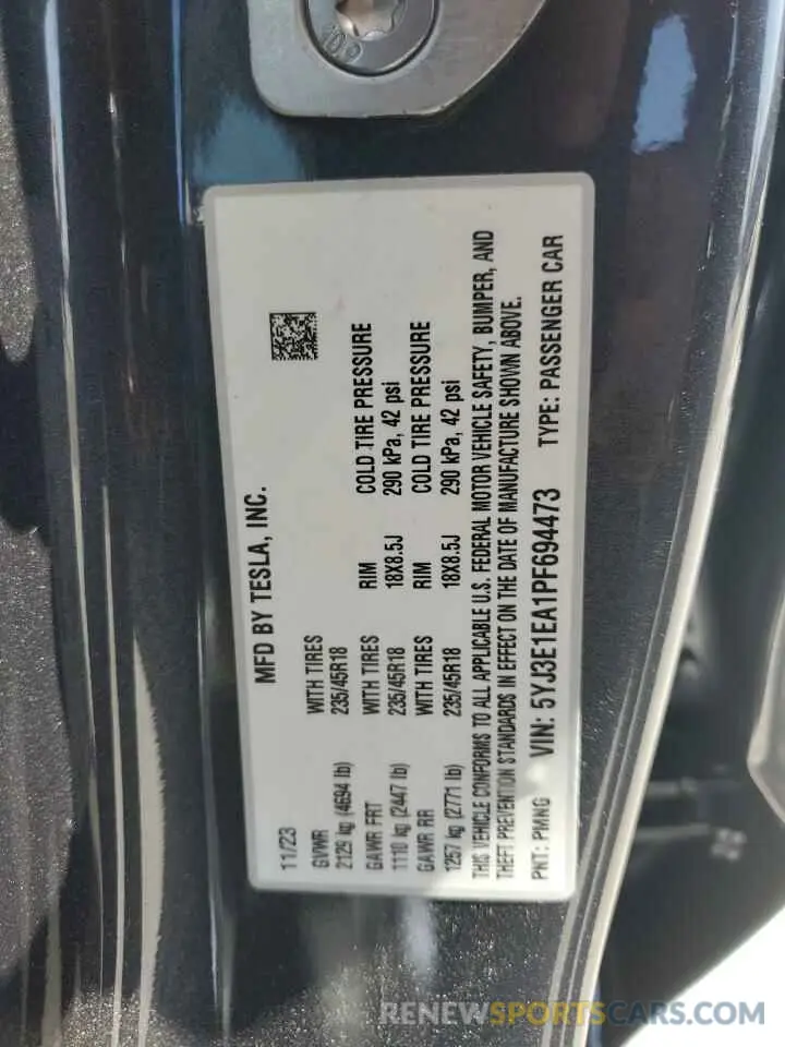 15 Photograph of a damaged car 5YJ3E1EA1PF694473 TESLA MODEL 3 2023