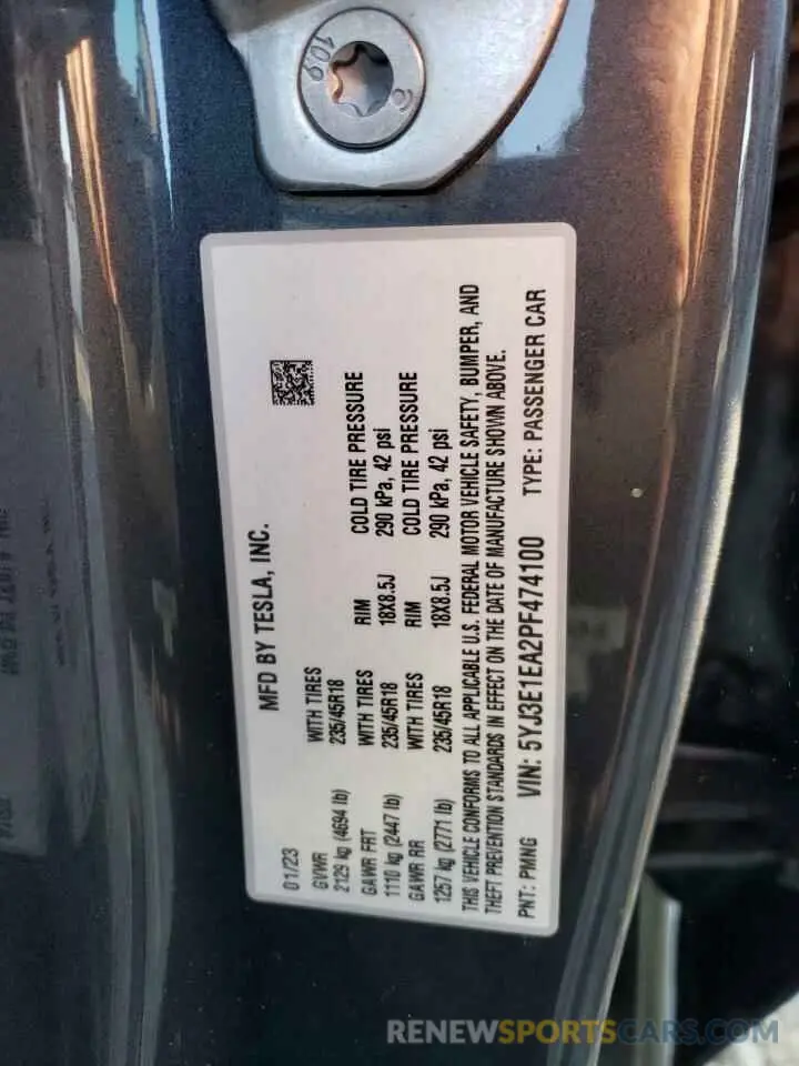 13 Фотография поврежденного автомобиля 5YJ3E1EA2PF474100 TESLA MODEL 3 2023
