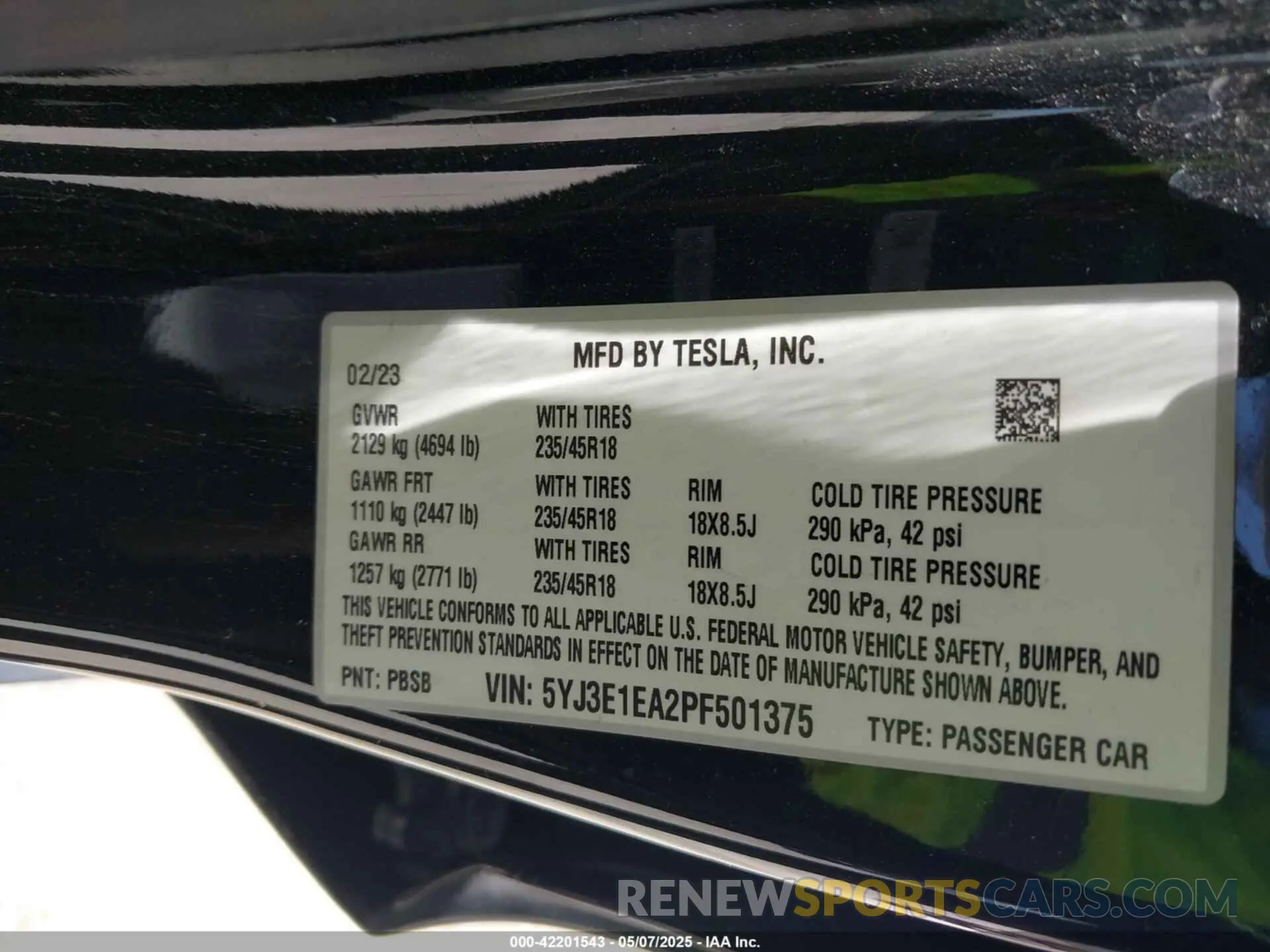9 Фотография поврежденного автомобиля 5YJ3E1EA2PF501375 TESLA MODEL 3 2023
