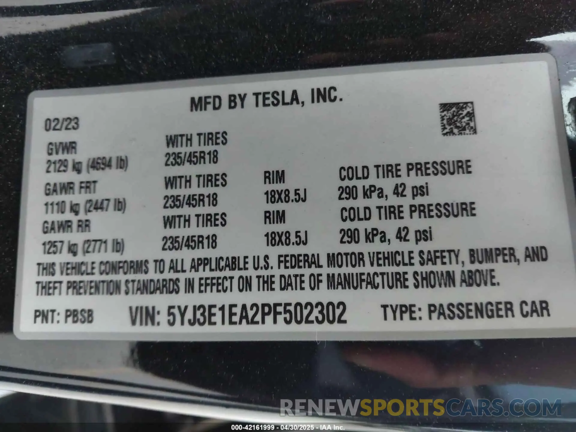 9 Фотография поврежденного автомобиля 5YJ3E1EA2PF502302 TESLA MODEL 3 2023