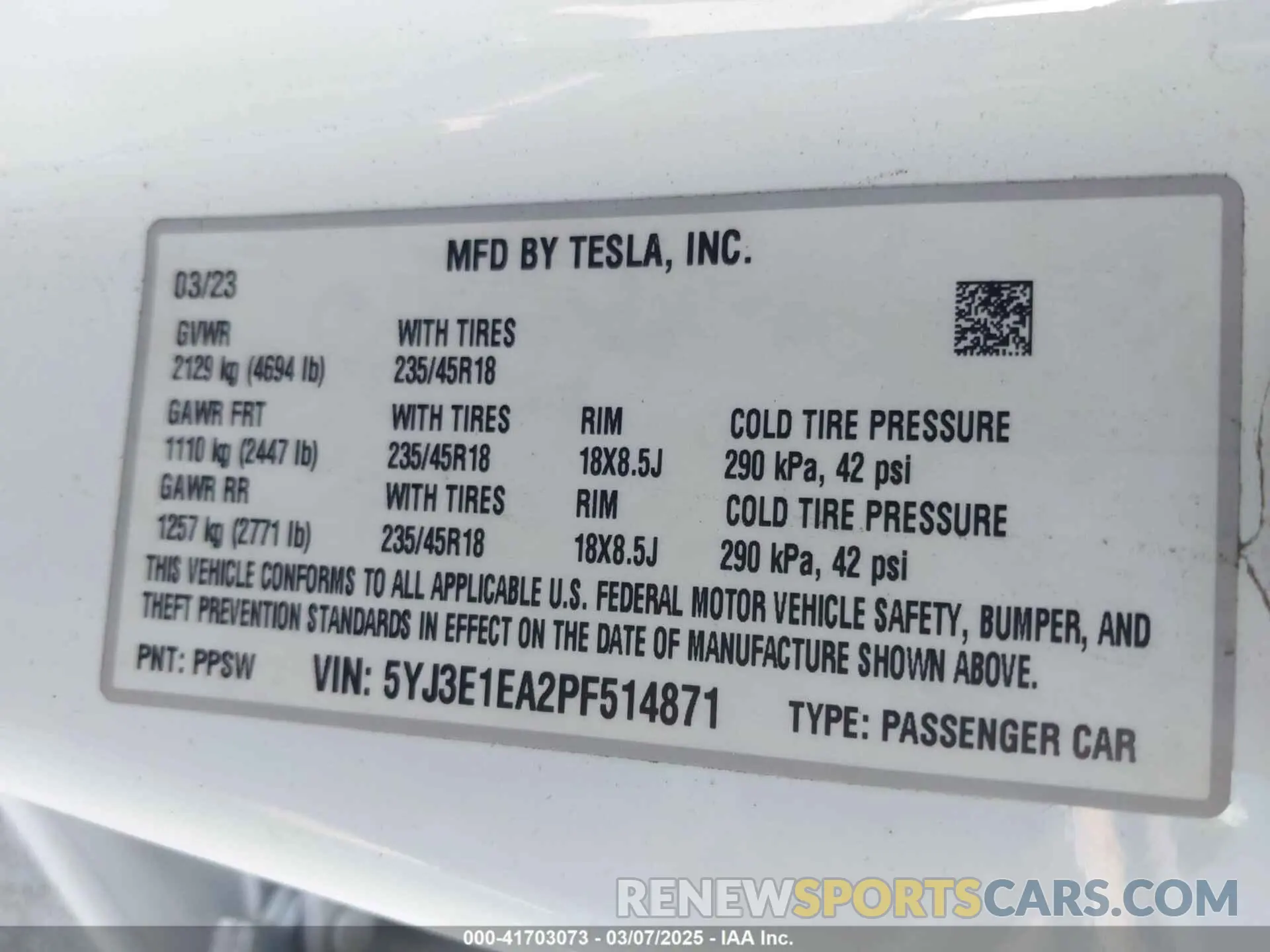 9 Фотография поврежденного автомобиля 5YJ3E1EA2PF514871 TESLA MODEL 3 2023