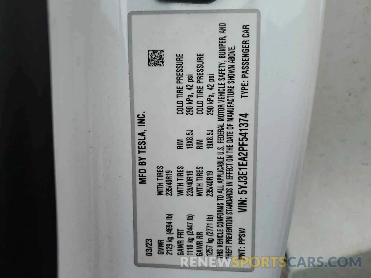 12 Photograph of a damaged car 5YJ3E1EA2PF541374 TESLA MODEL 3 2023
