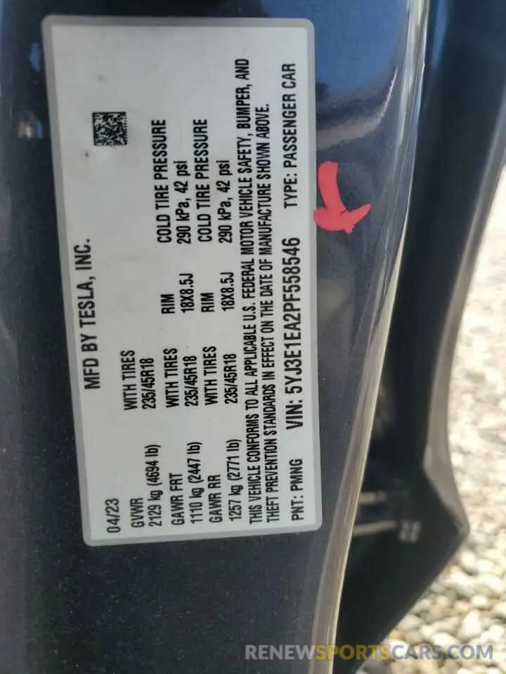 12 Photograph of a damaged car 5YJ3E1EA2PF558546 TESLA MODEL 3 2023
