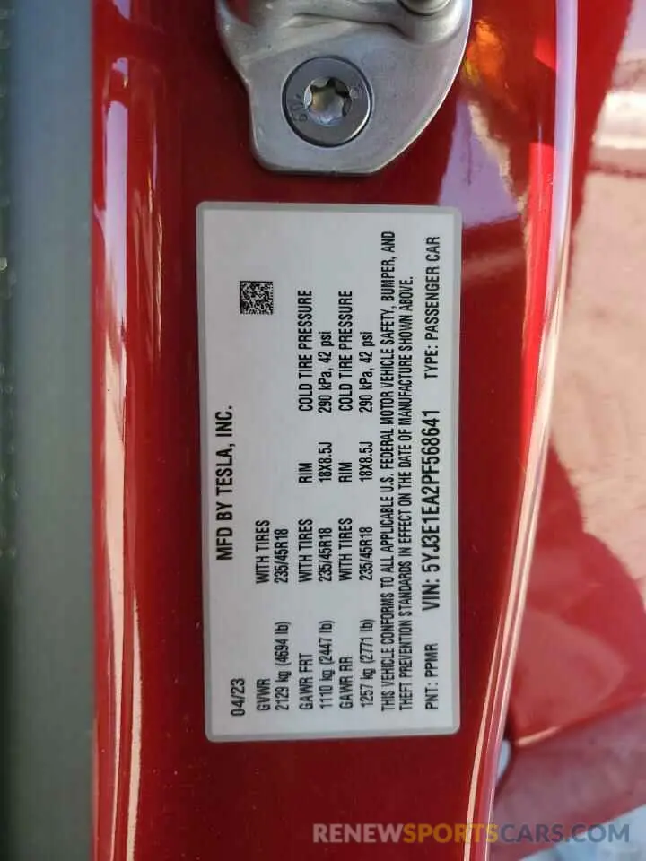 12 Photograph of a damaged car 5YJ3E1EA2PF568641 TESLA MODEL 3 2023