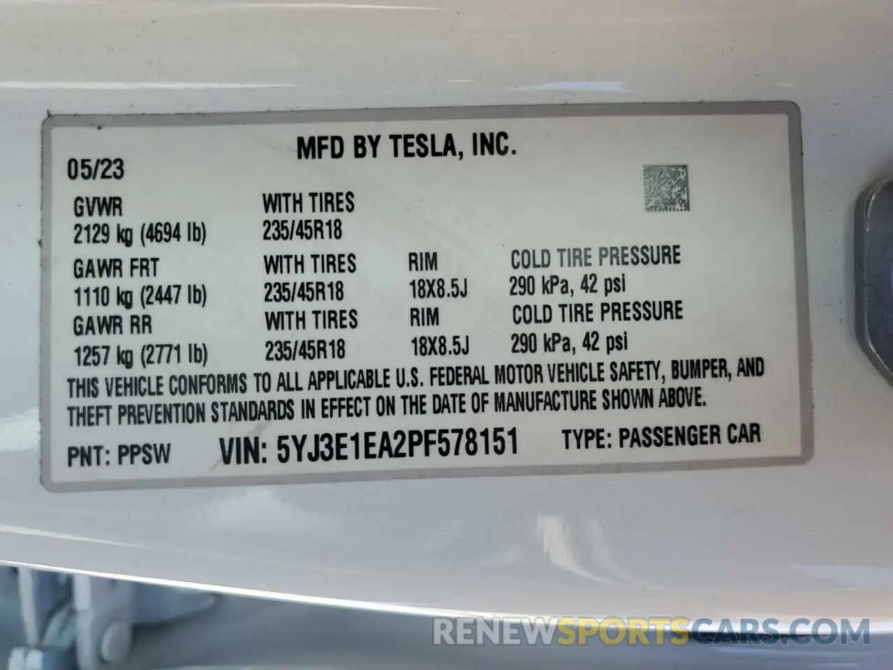 13 Фотография поврежденного автомобиля 5YJ3E1EA2PF578151 TESLA MODEL 3 2023