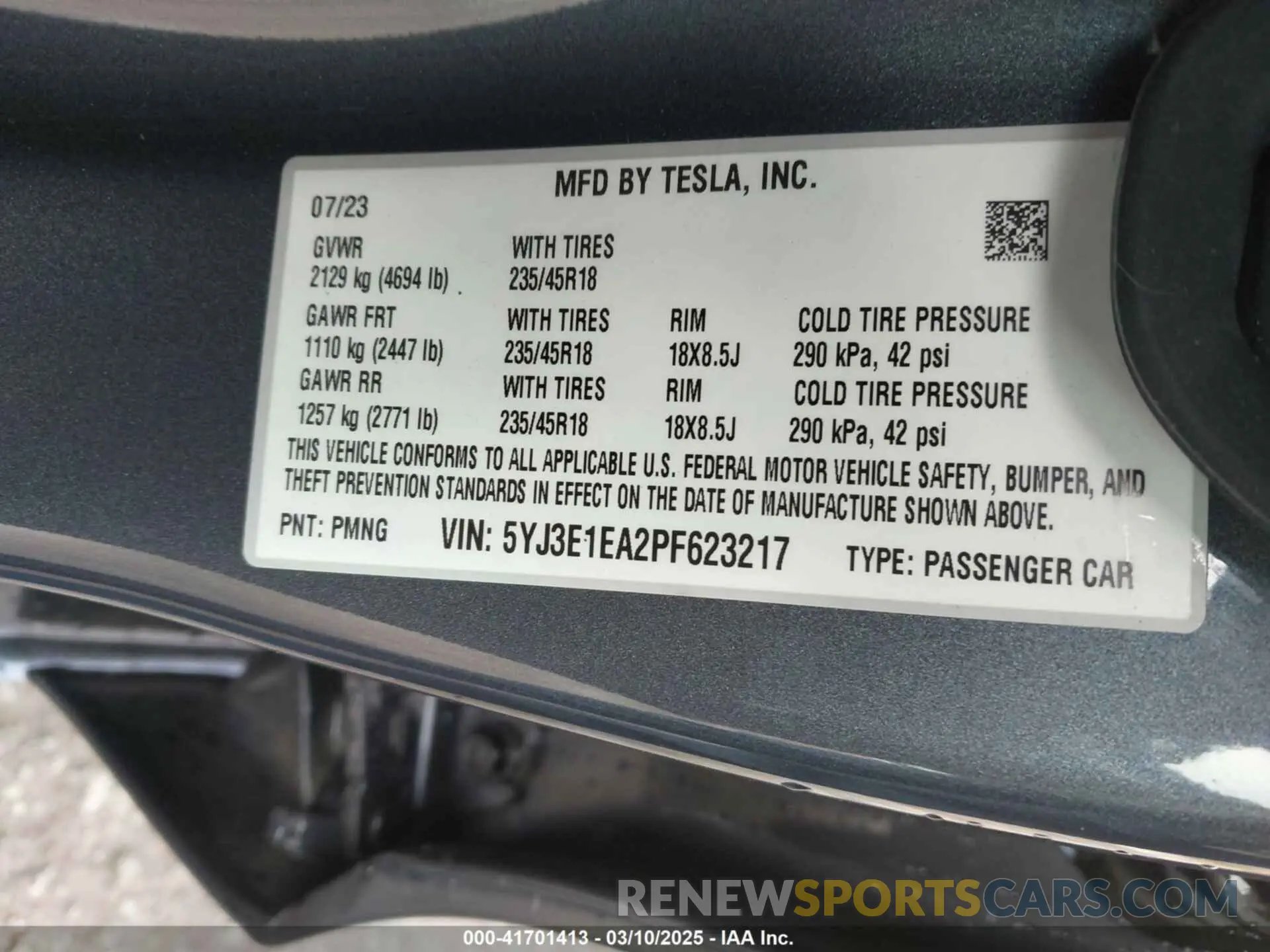 9 Фотография поврежденного автомобиля 5YJ3E1EA2PF623217 TESLA MODEL 3 2023