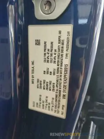 12 Фотография поврежденного автомобиля 5YJ3E1EA2PF638915 TESLA MODEL 3 2023