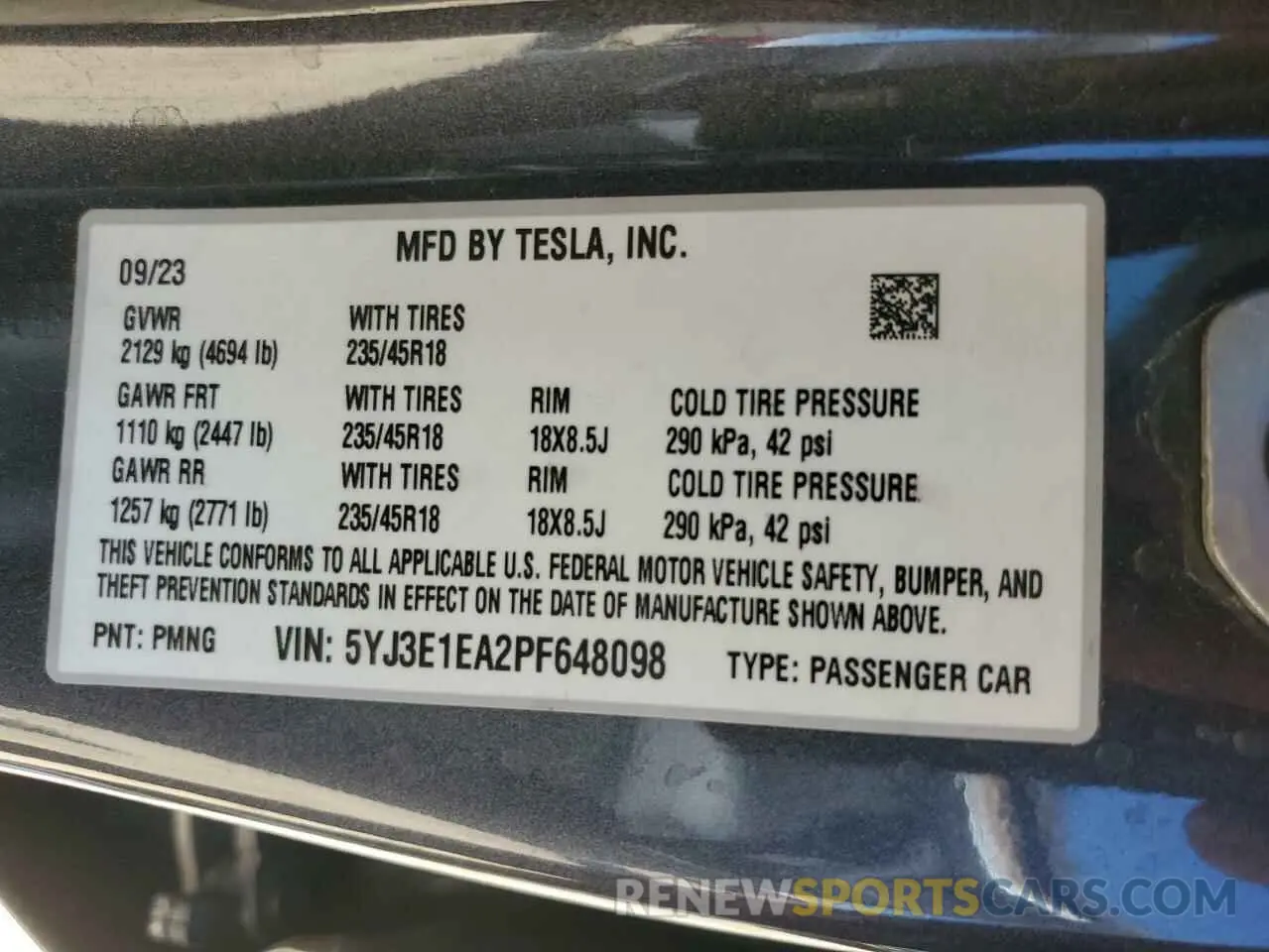 13 Photograph of a damaged car 5YJ3E1EA2PF648098 TESLA MODEL 3 2023