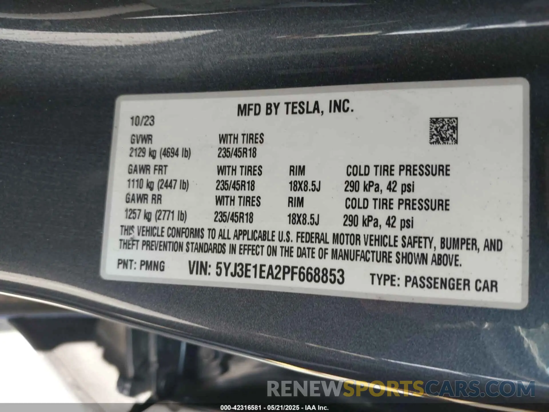 9 Фотография поврежденного автомобиля 5YJ3E1EA2PF668853 TESLA MODEL 3 2023