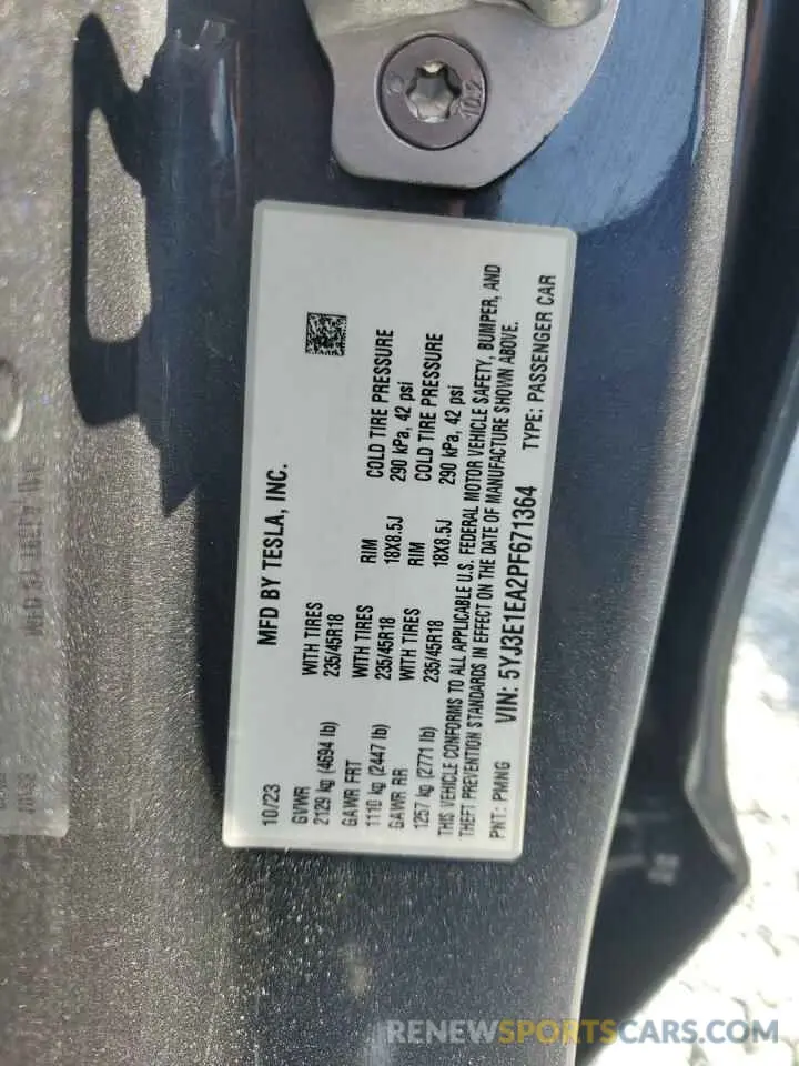 13 Фотография поврежденного автомобиля 5YJ3E1EA2PF671364 TESLA MODEL 3 2023