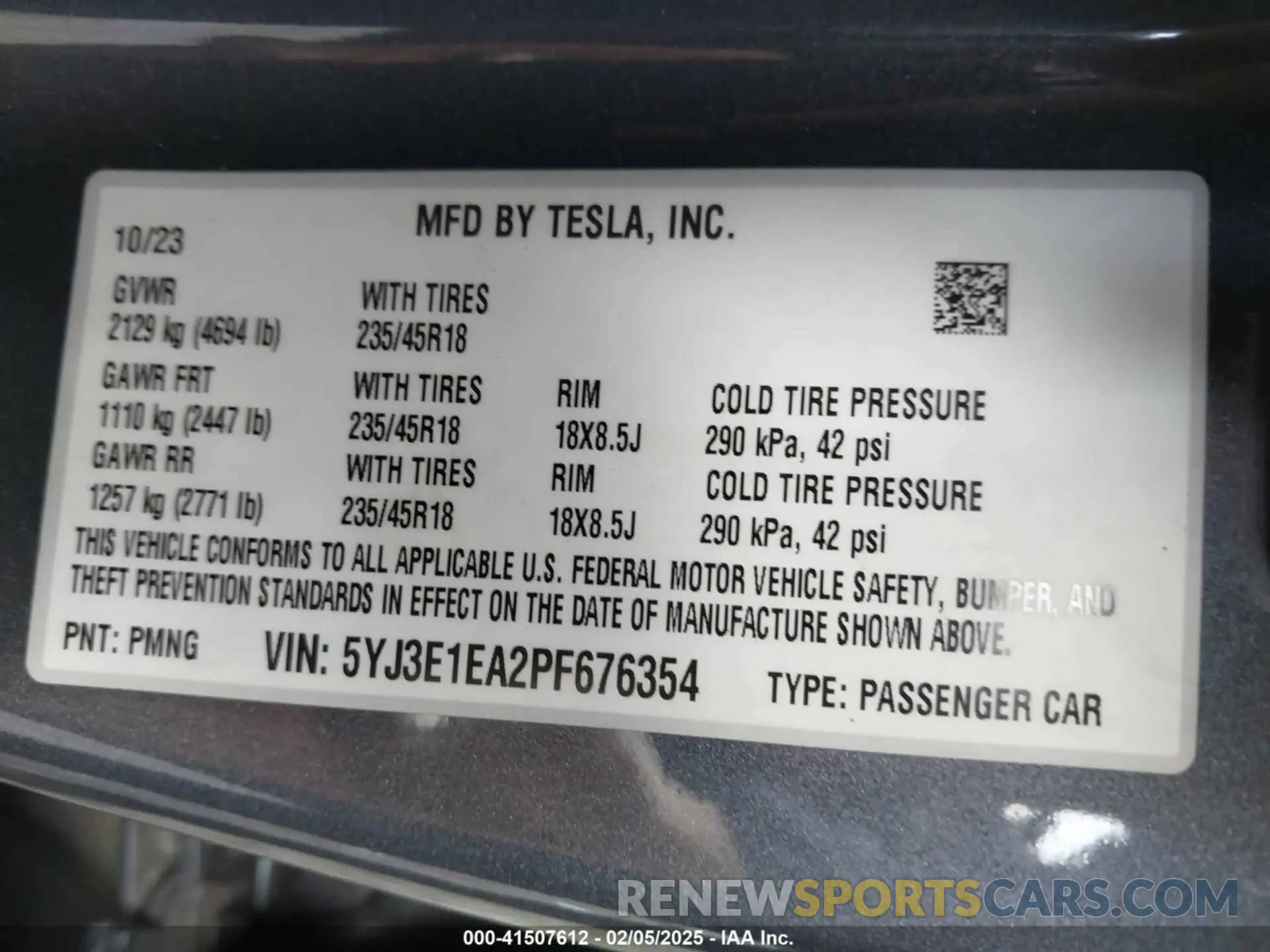 9 Фотография поврежденного автомобиля 5YJ3E1EA2PF676354 TESLA MODEL 3 2023
