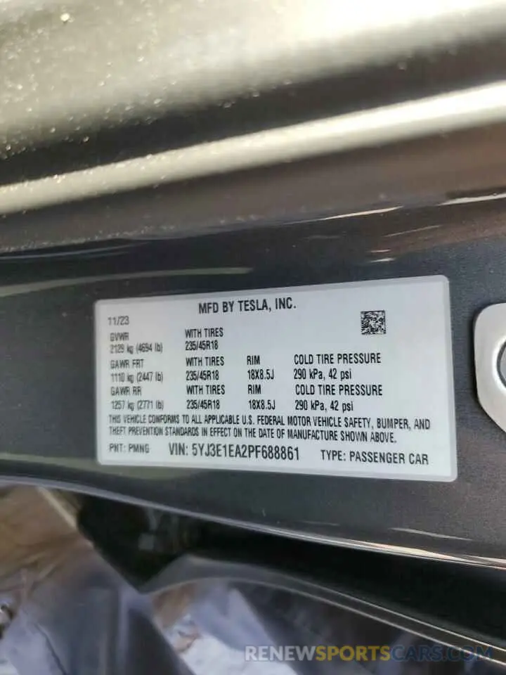14 Фотография поврежденного автомобиля 5YJ3E1EA2PF688861 TESLA MODEL 3 2023