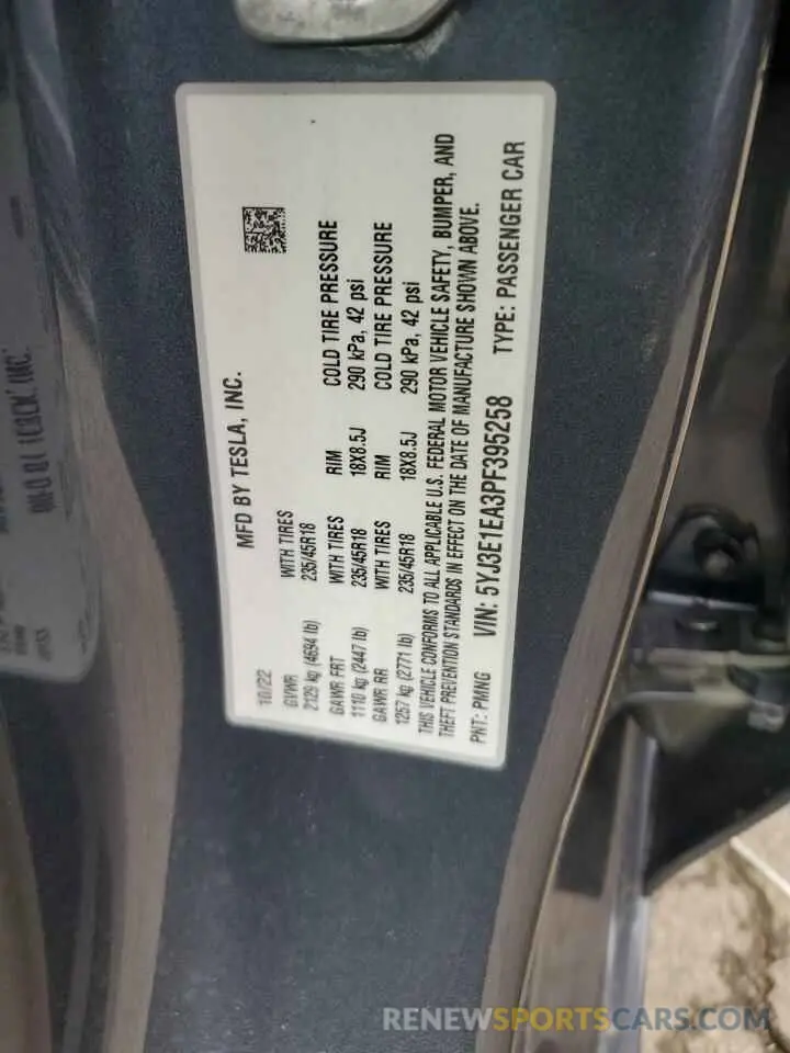 12 Фотография поврежденного автомобиля 5YJ3E1EA3PF395258 TESLA MODEL 3 2023