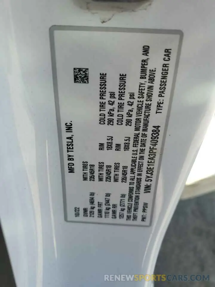 15 Photograph of a damaged car 5YJ3E1EA3PF409384 TESLA MODEL 3 2023