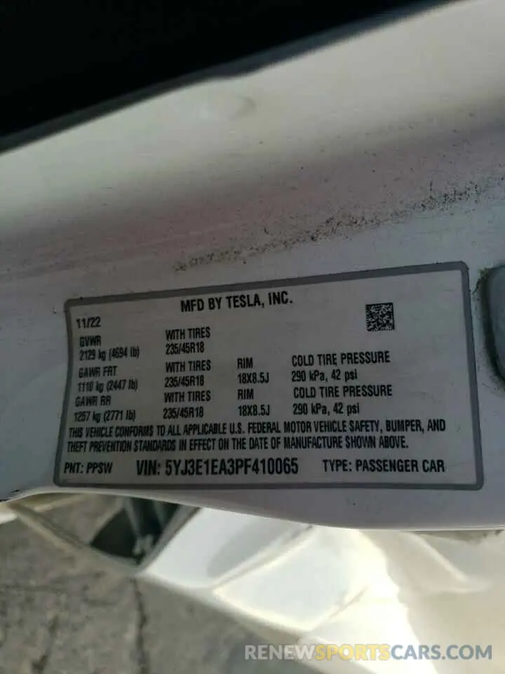 12 Photograph of a damaged car 5YJ3E1EA3PF410065 TESLA MODEL 3 2023