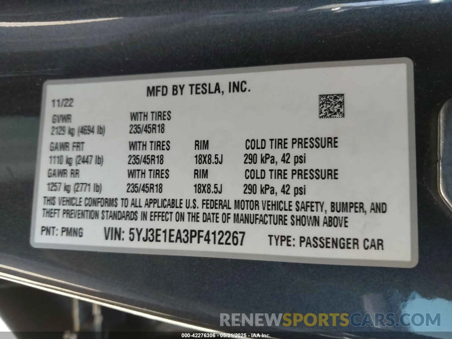 9 Фотография поврежденного автомобиля 5YJ3E1EA3PF412267 TESLA MODEL 3 2023