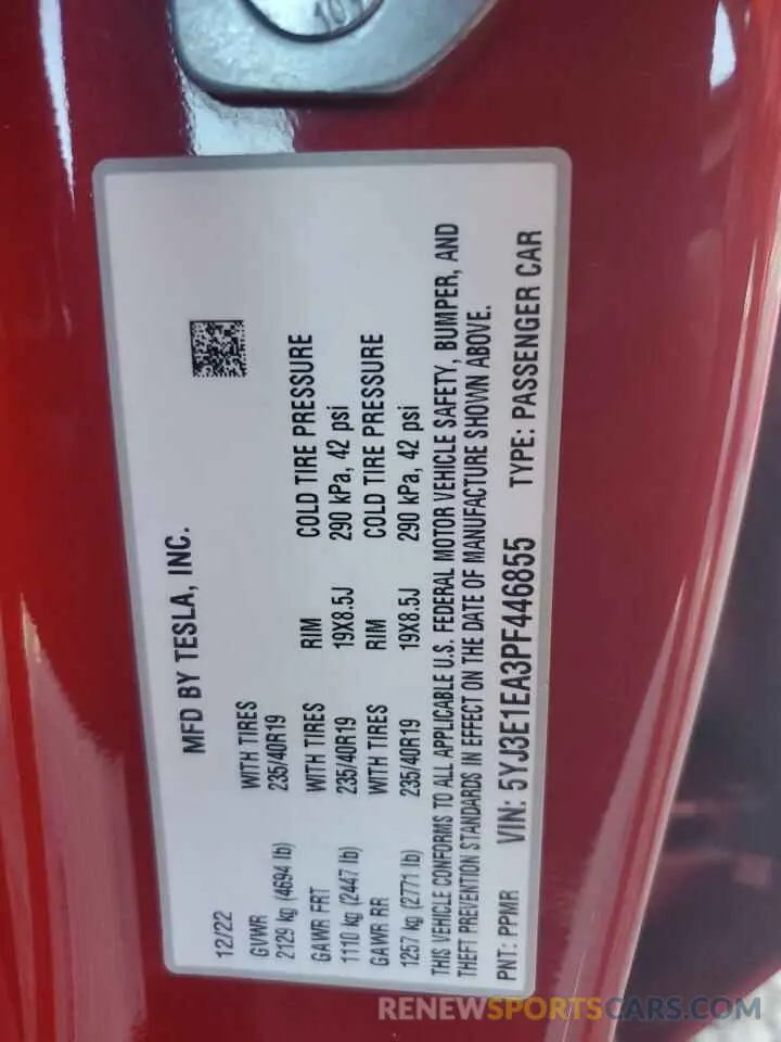 12 Фотография поврежденного автомобиля 5YJ3E1EA3PF446855 TESLA MODEL 3 2023