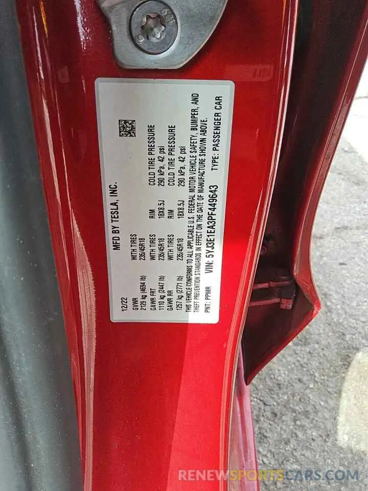 8 Photograph of a damaged car 5YJ3E1EA3PF449643 TESLA MODEL 3 2023