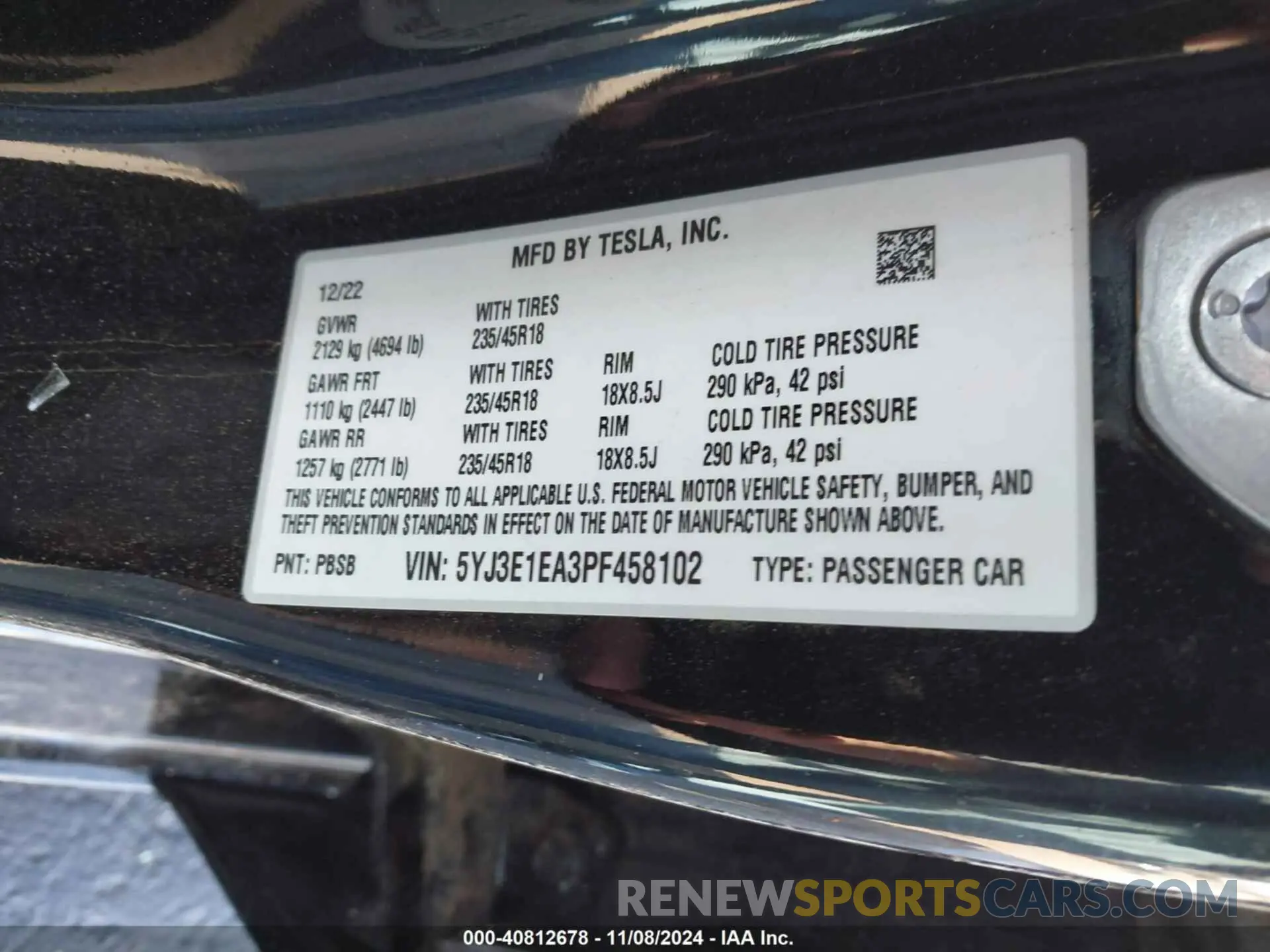 9 Photograph of a damaged car 5YJ3E1EA3PF458102 TESLA MODEL 3 2023