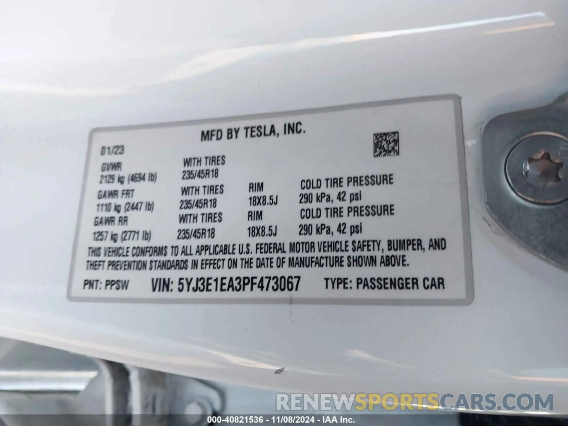 9 Photograph of a damaged car 5YJ3E1EA3PF473067 TESLA MODEL 3 2023
