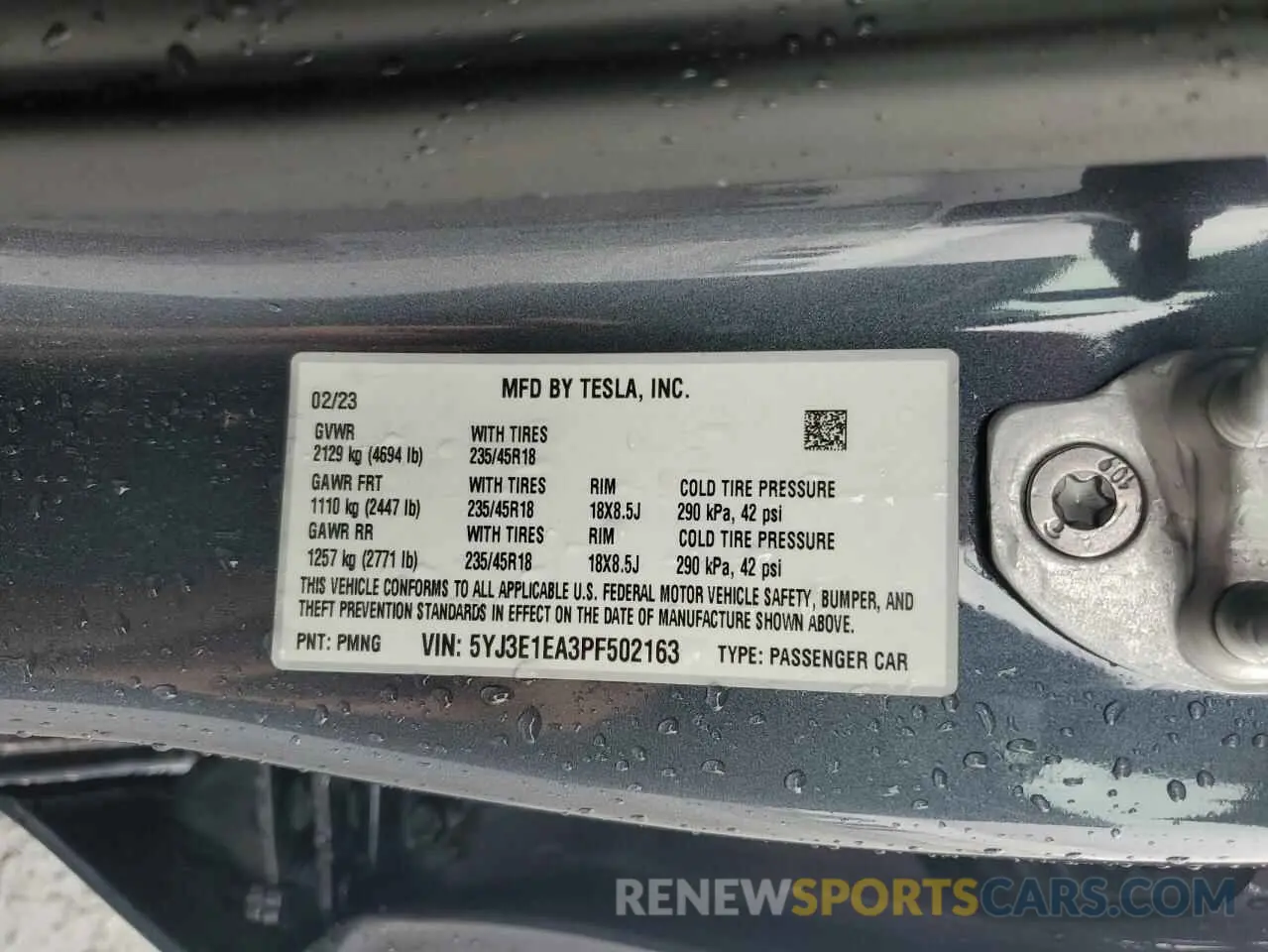 12 Фотография поврежденного автомобиля 5YJ3E1EA3PF502163 TESLA MODEL 3 2023