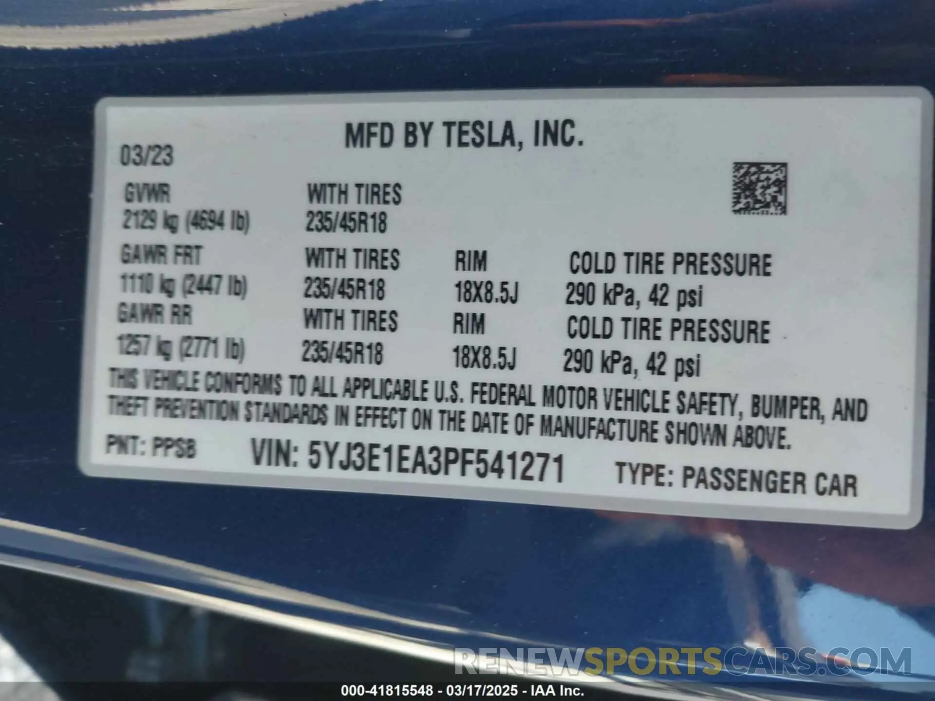 9 Photograph of a damaged car 5YJ3E1EA3PF541271 TESLA MODEL 3 2023