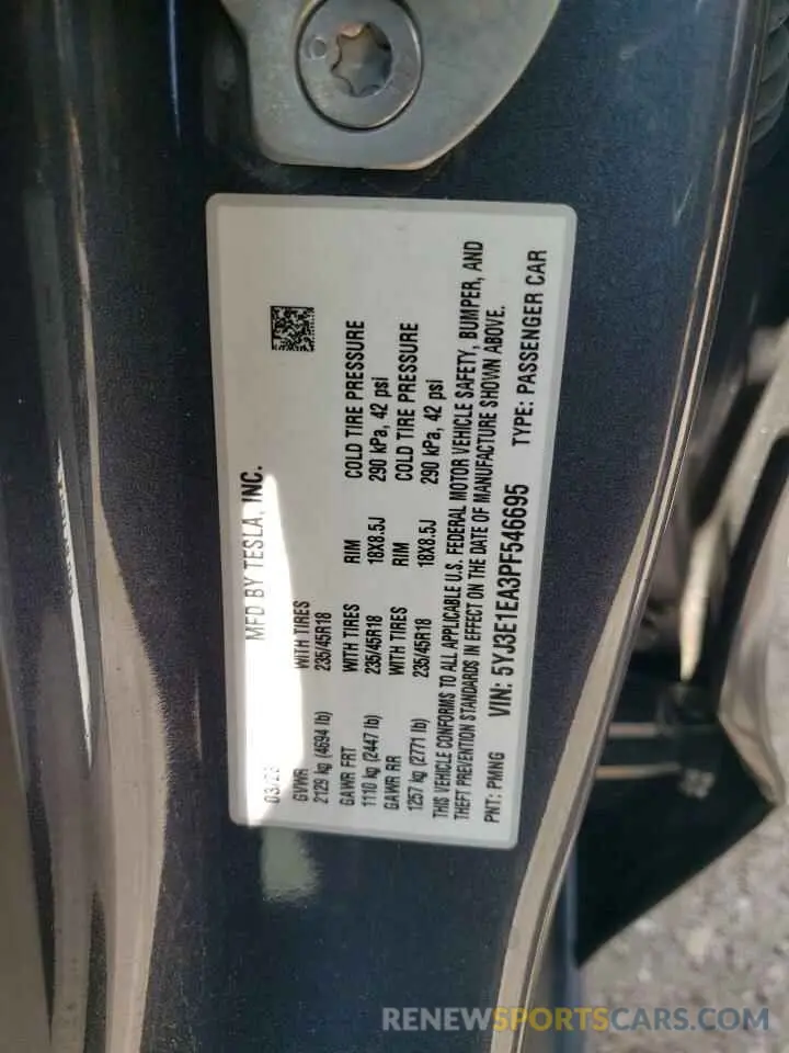12 Photograph of a damaged car 5YJ3E1EA3PF546695 TESLA MODEL 3 2023