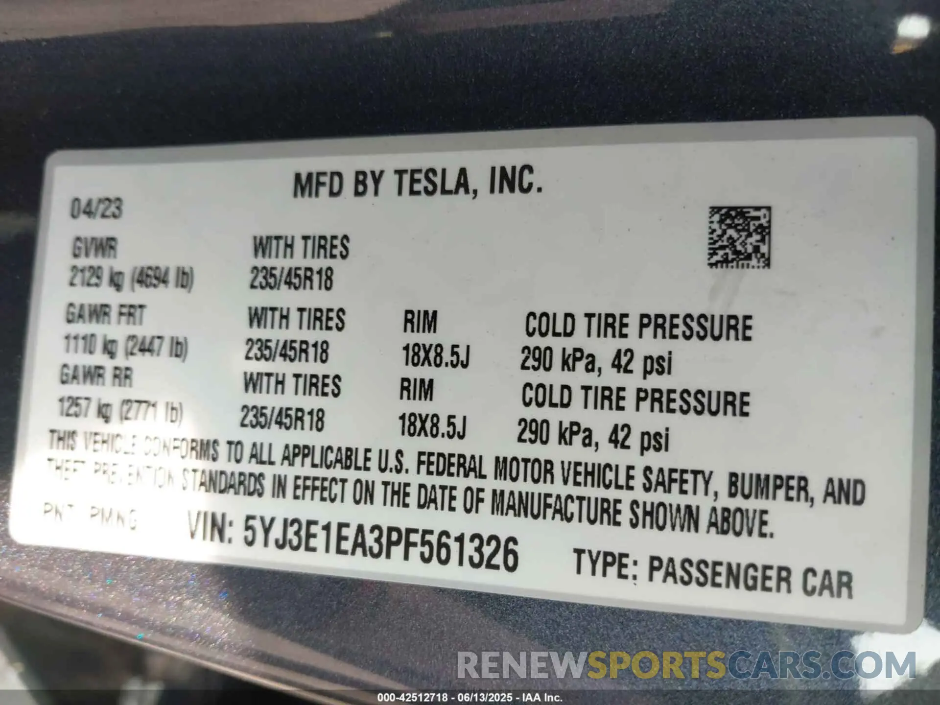 9 Фотография поврежденного автомобиля 5YJ3E1EA3PF561326 TESLA MODEL 3 2023