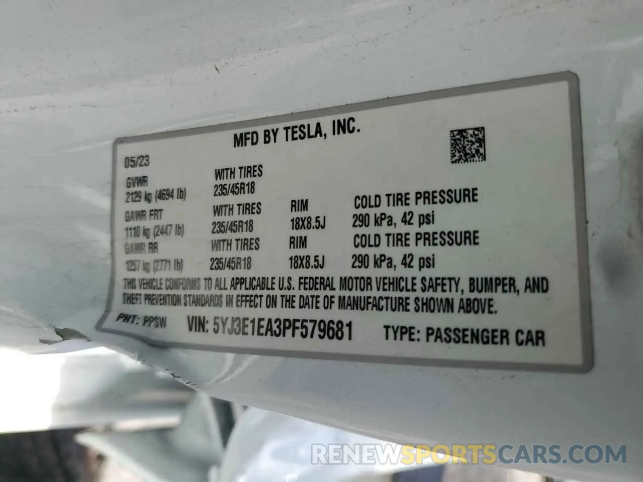 14 Photograph of a damaged car 5YJ3E1EA3PF579681 TESLA MODEL 3 2023