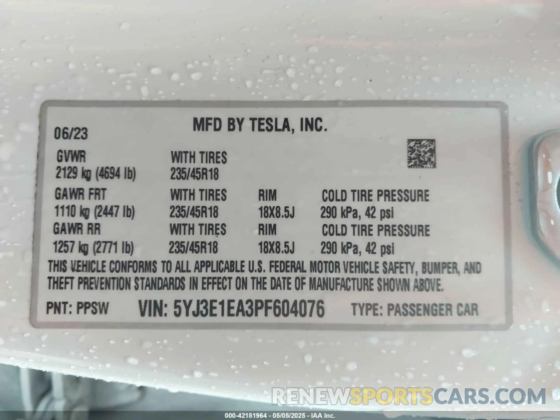 9 Фотография поврежденного автомобиля 5YJ3E1EA3PF604076 TESLA MODEL 3 2023