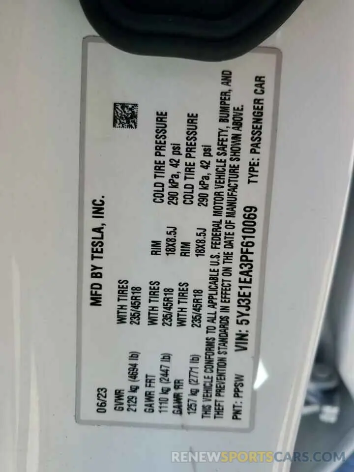 12 Photograph of a damaged car 5YJ3E1EA3PF610069 TESLA MODEL 3 2023