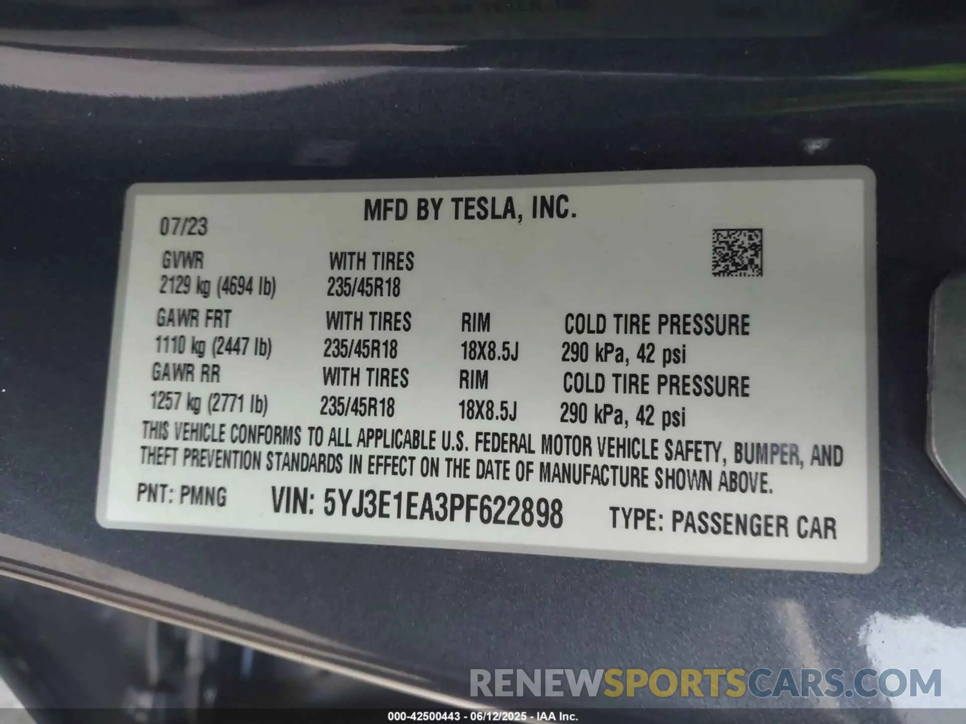 9 Фотография поврежденного автомобиля 5YJ3E1EA3PF622898 TESLA MODEL 3 2023