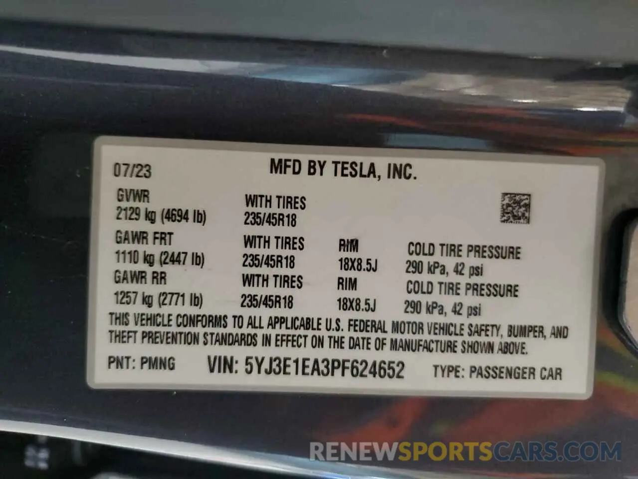 12 Фотография поврежденного автомобиля 5YJ3E1EA3PF624652 TESLA MODEL 3 2023